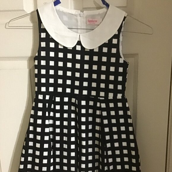 Sleeveless Sunboree Black and White Dress with Peter Pan Collar, Size 7 - Picture 1 of 4